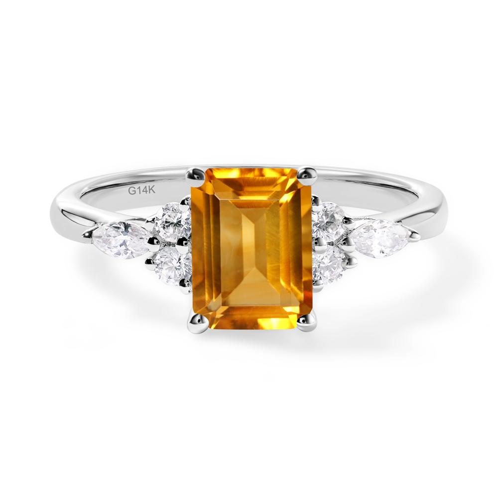 Simple Emerald Cut Citrine Ring - LUO Jewelry #metal_14k white gold