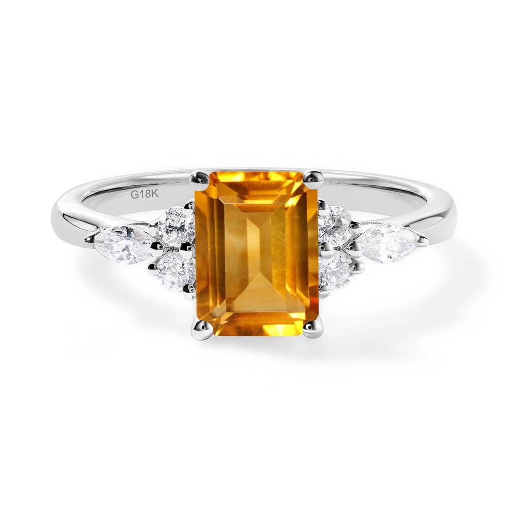 Simple Emerald Cut Citrine Ring - LUO Jewelry #metal_18k white gold