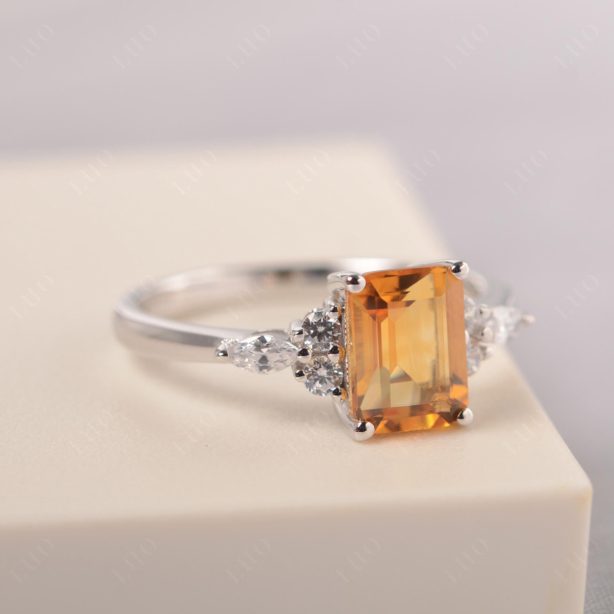 Simple Emerald Cut Citrine Ring - LUO Jewelry 