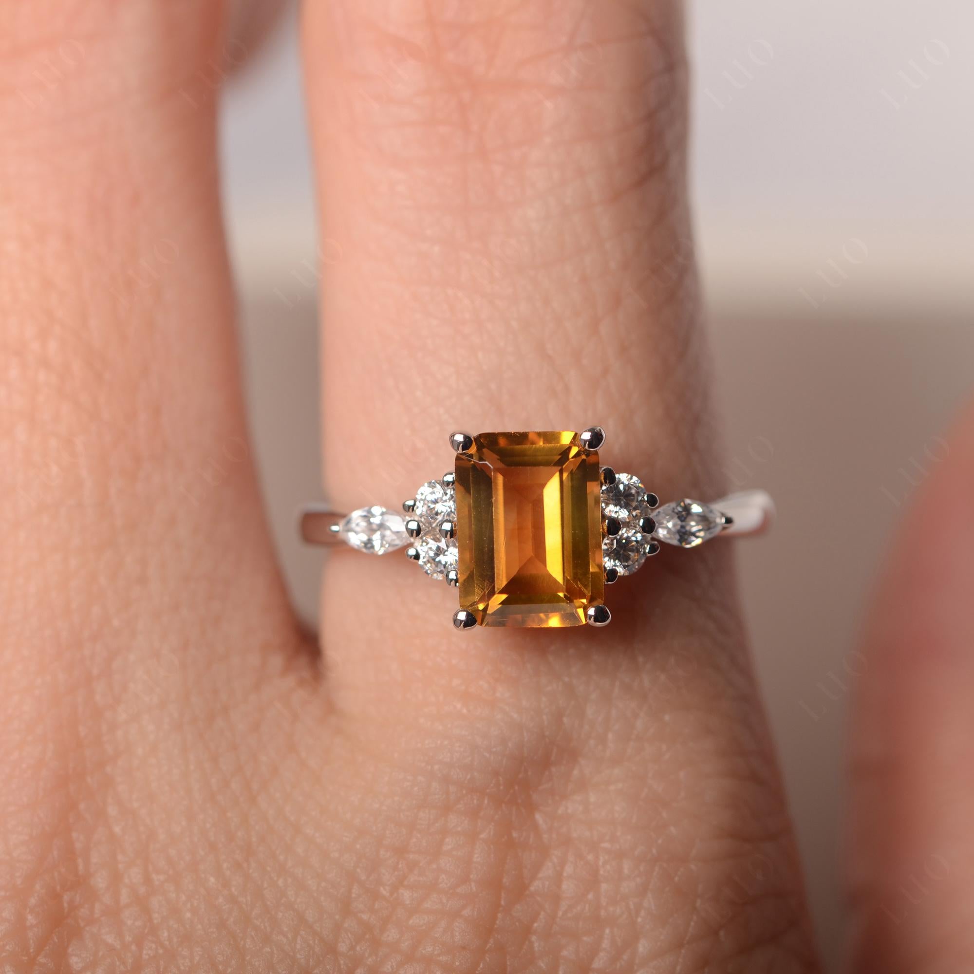 Simple Emerald Cut Citrine Ring - LUO Jewelry 