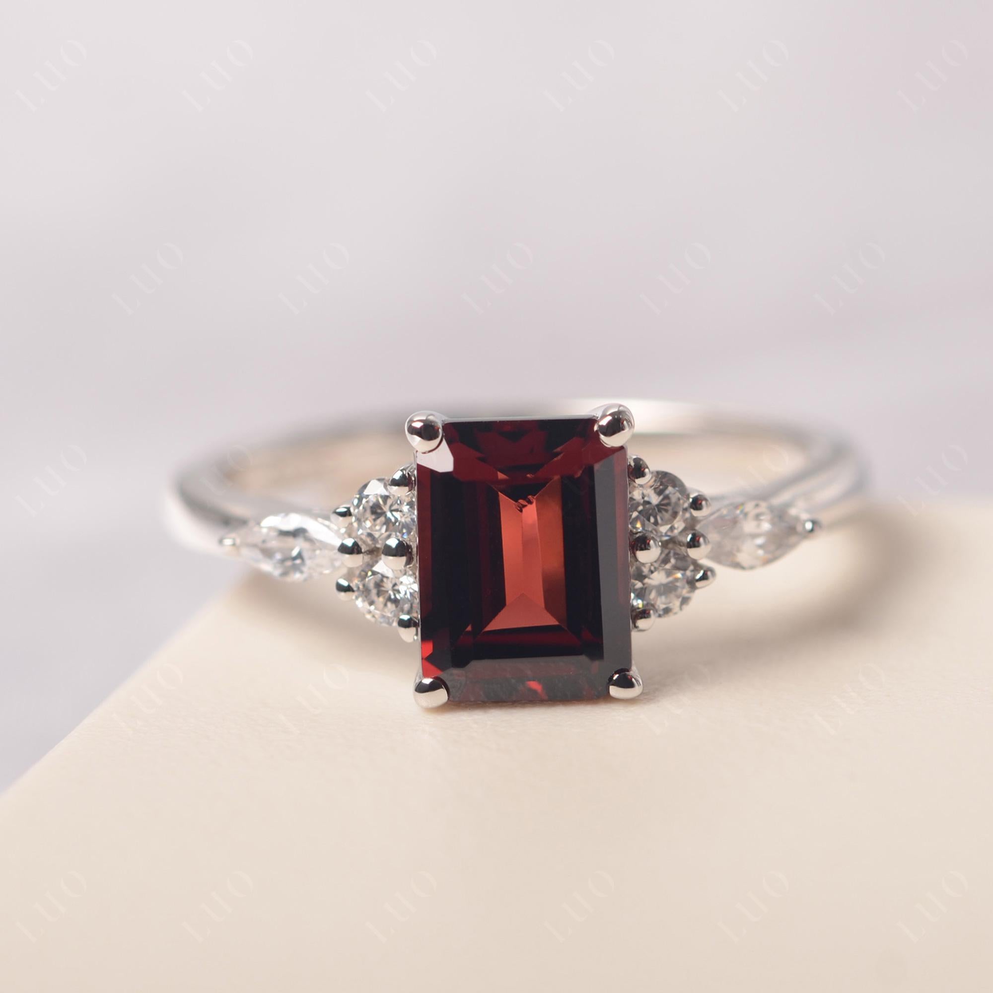 Simple Emerald Cut Garnet Ring - LUO Jewelry 