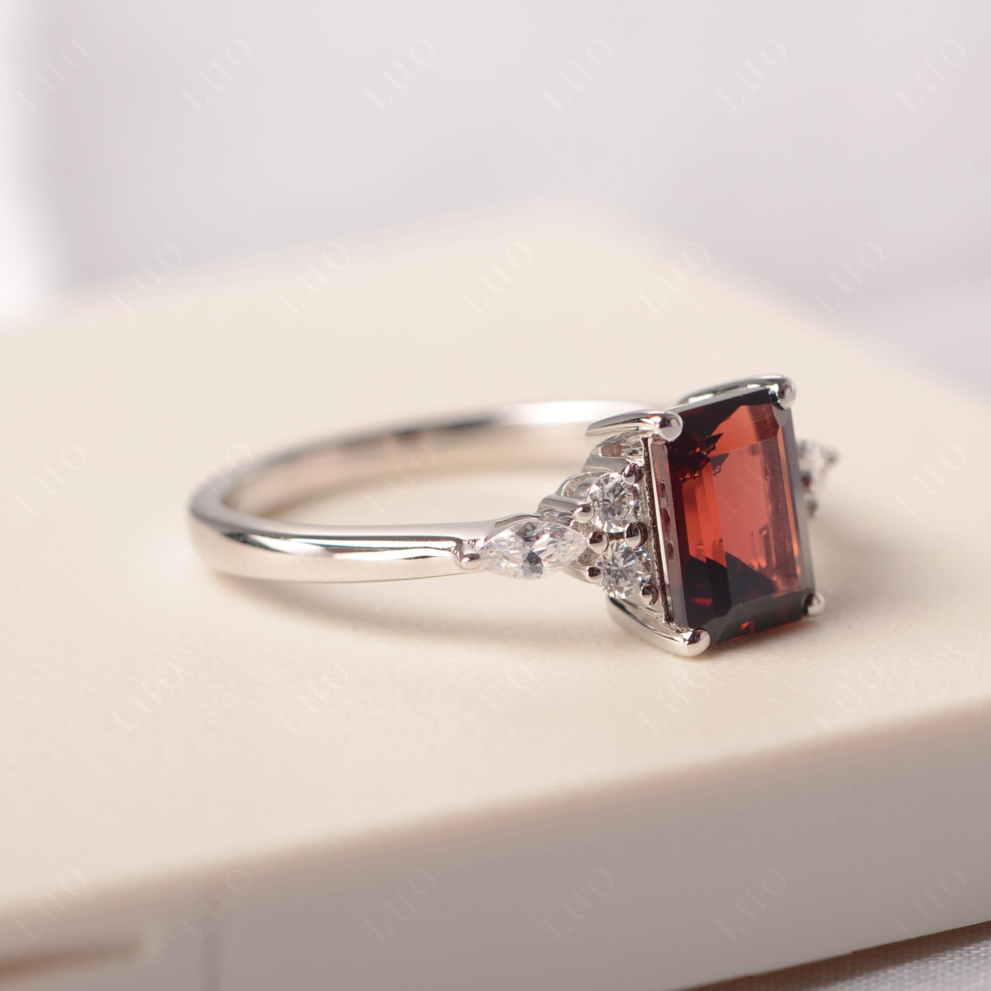 Simple Emerald Cut Garnet Ring - LUO Jewelry 