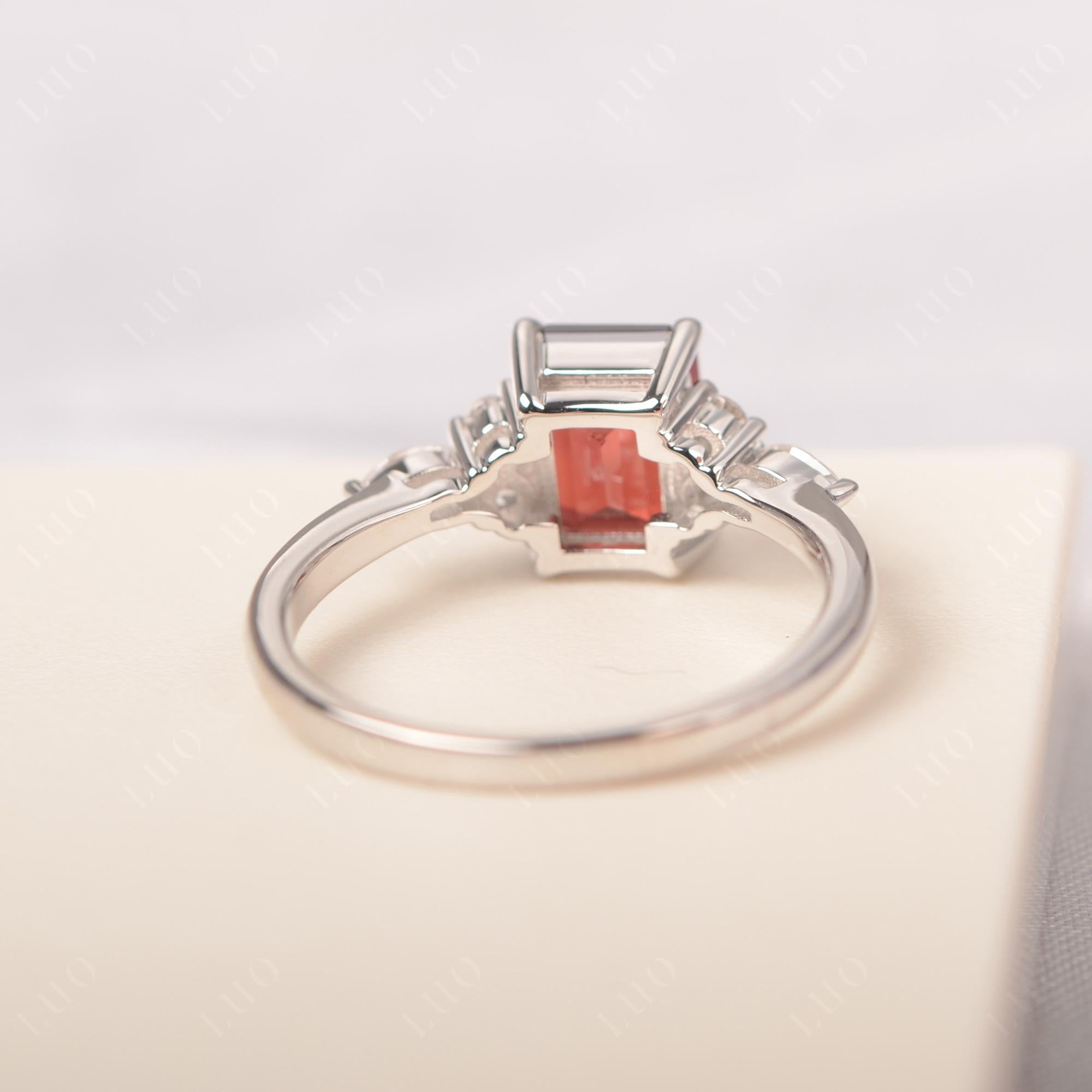 Simple Emerald Cut Garnet Ring - LUO Jewelry 