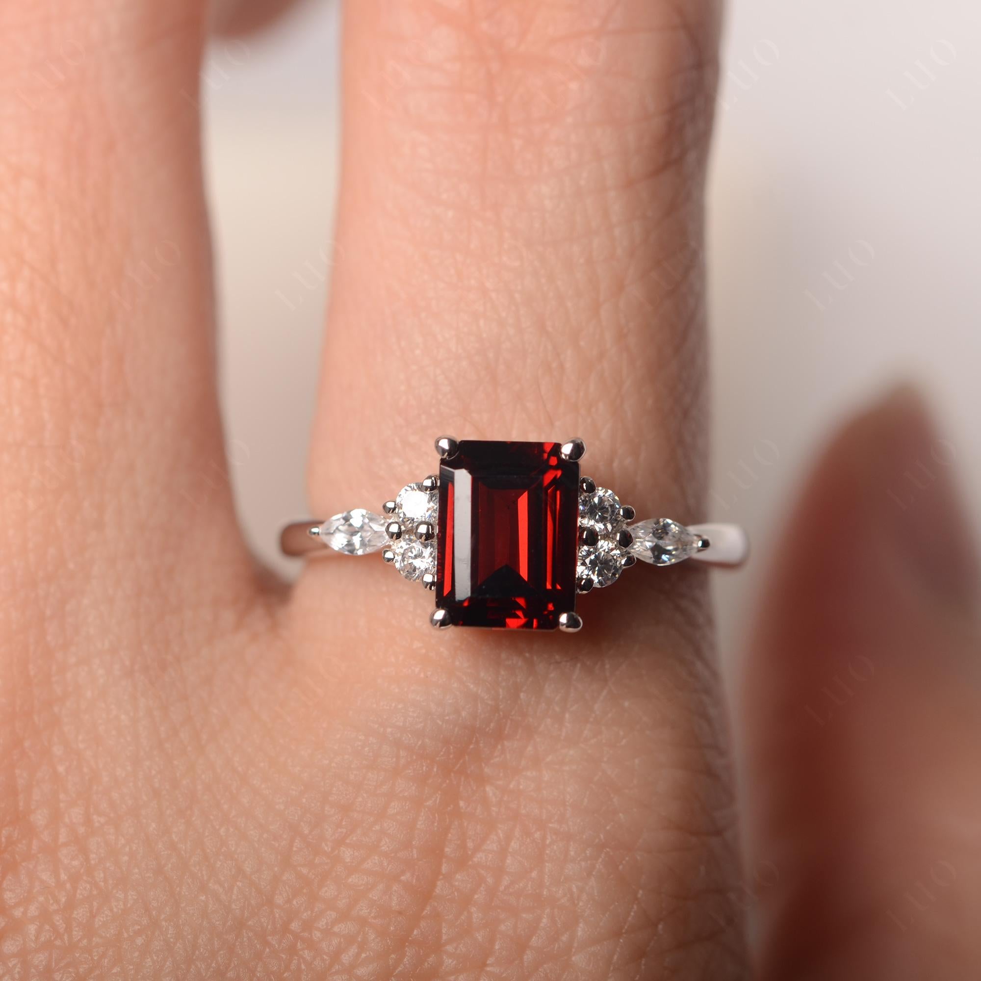 Simple Emerald Cut Garnet Ring - LUO Jewelry 