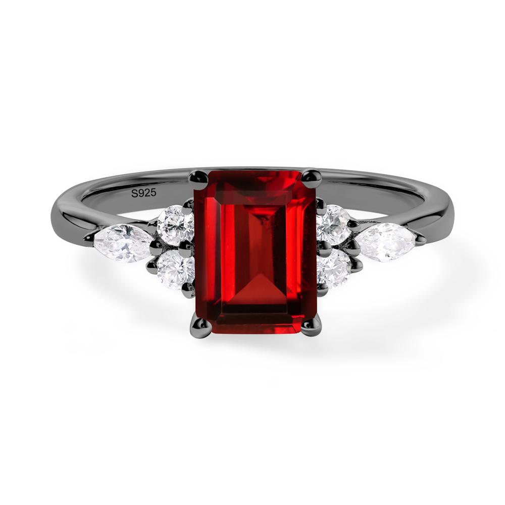 Simple Emerald Cut Garnet Ring - LUO Jewelry #metal_black finish sterling silver