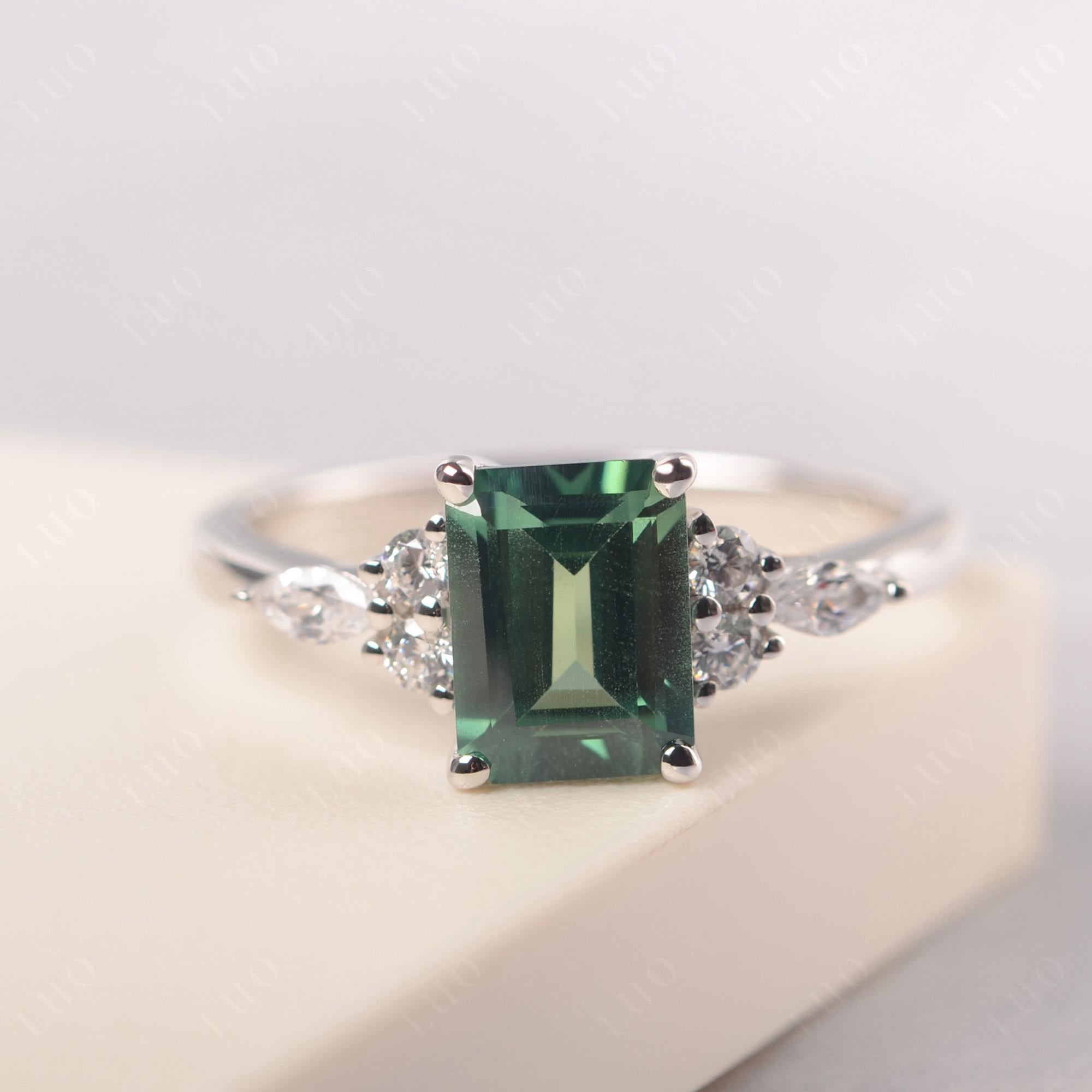 Simple Emerald Cut Green Sapphire Ring - LUO Jewelry 