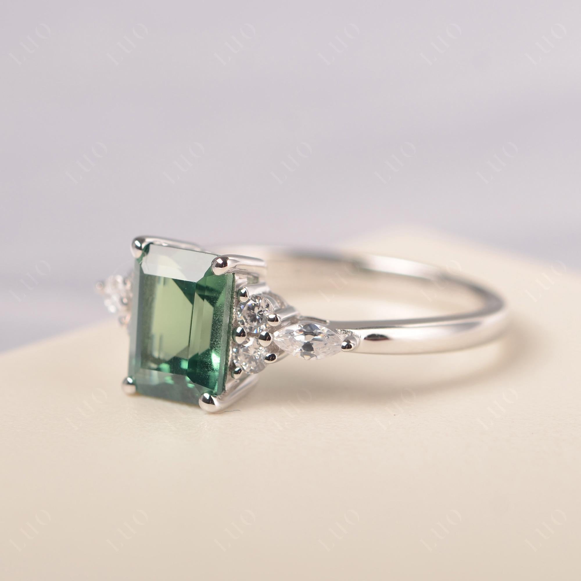 Simple Emerald Cut Green Sapphire Ring - LUO Jewelry 