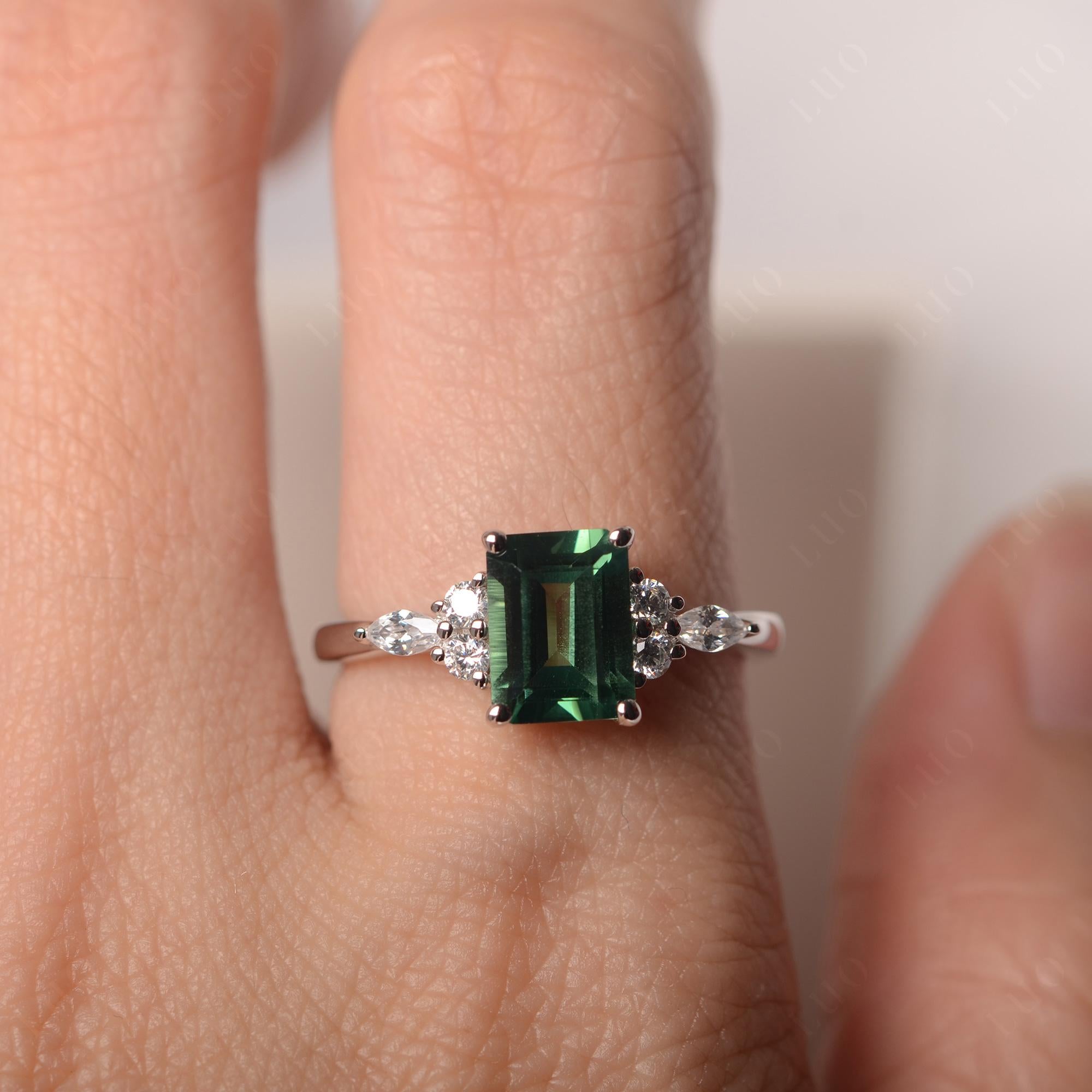 Simple Emerald Cut Green Sapphire Ring - LUO Jewelry 