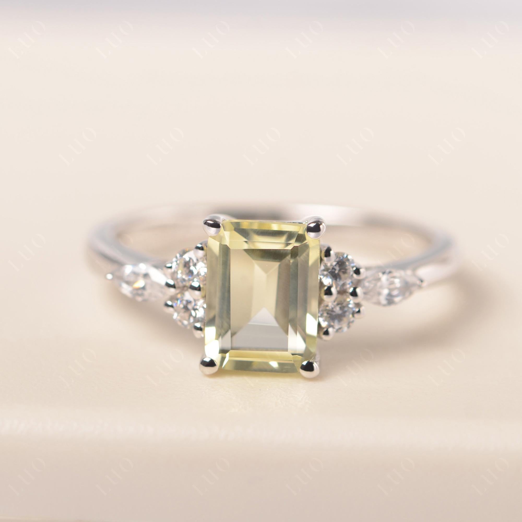 Simple Emerald Cut Lemon Quartz Ring - LUO Jewelry 