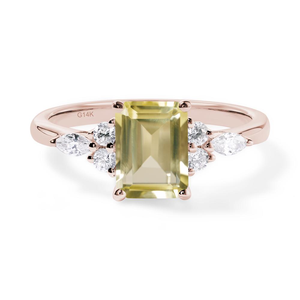 Simple Emerald Cut Lemon Quartz Ring - LUO Jewelry #metal_14k rose gold