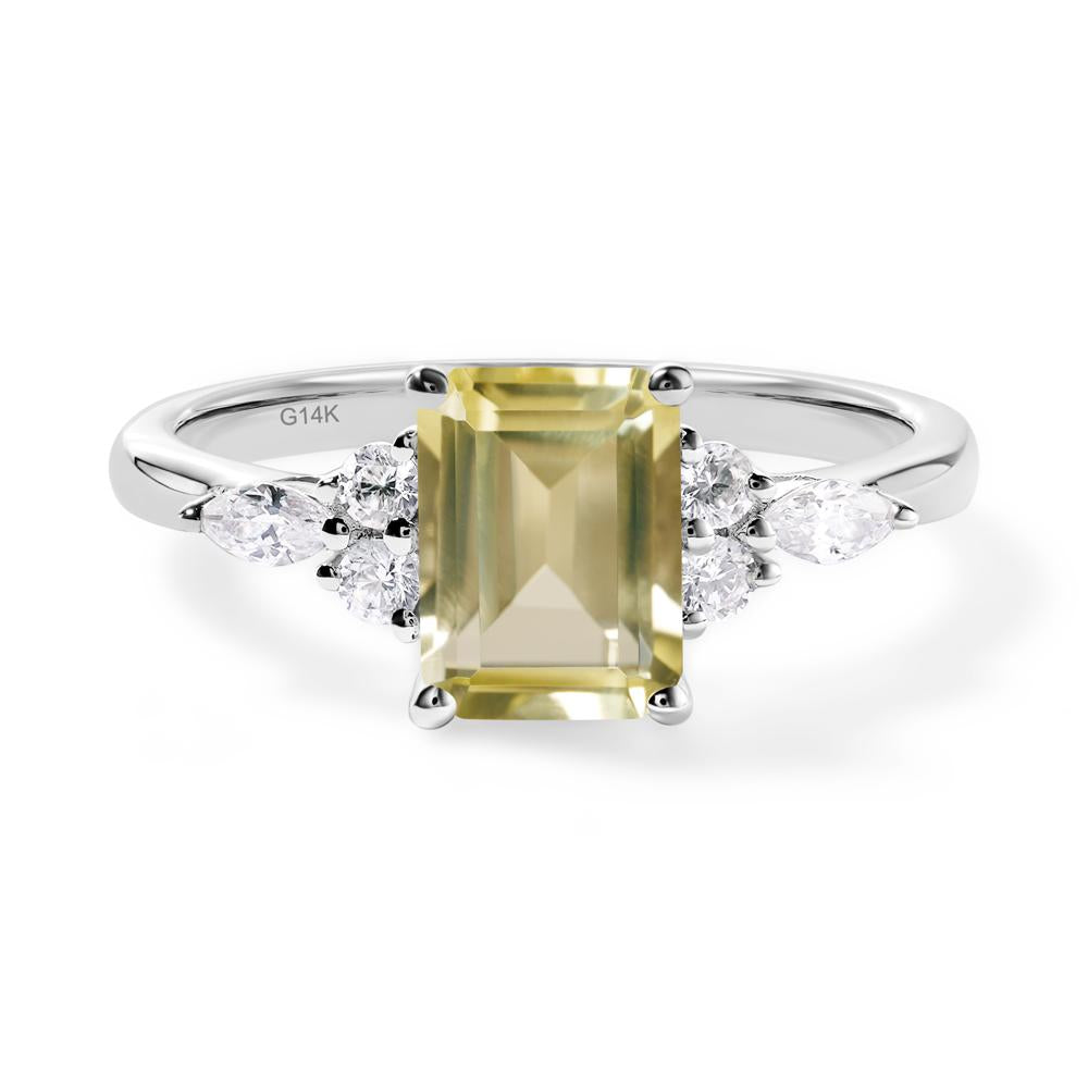 Simple Emerald Cut Lemon Quartz Ring - LUO Jewelry #metal_14k white gold