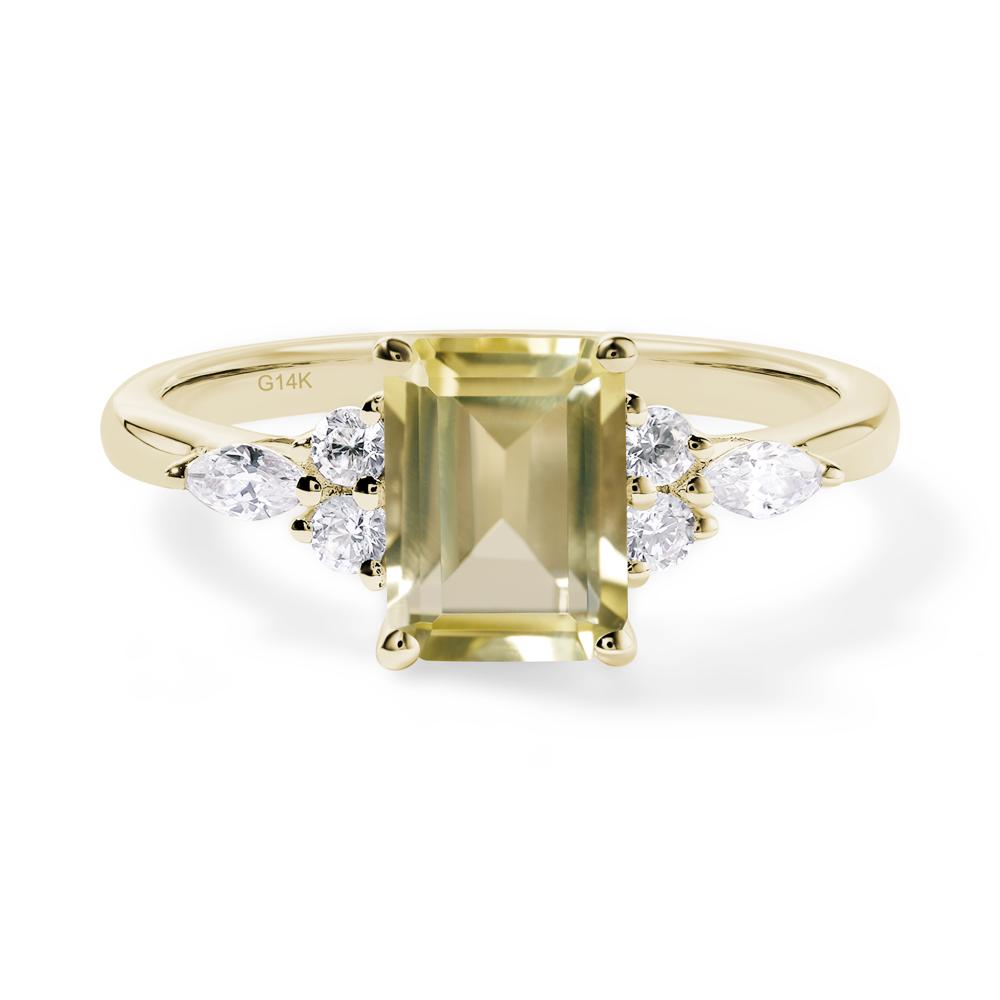 Simple Emerald Cut Lemon Quartz Ring - LUO Jewelry #metal_14k yellow gold