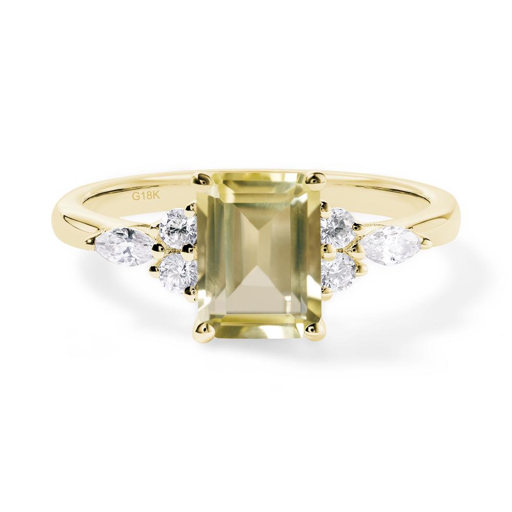 Simple Emerald Cut Lemon Quartz Ring - LUO Jewelry #metal_18k yellow gold