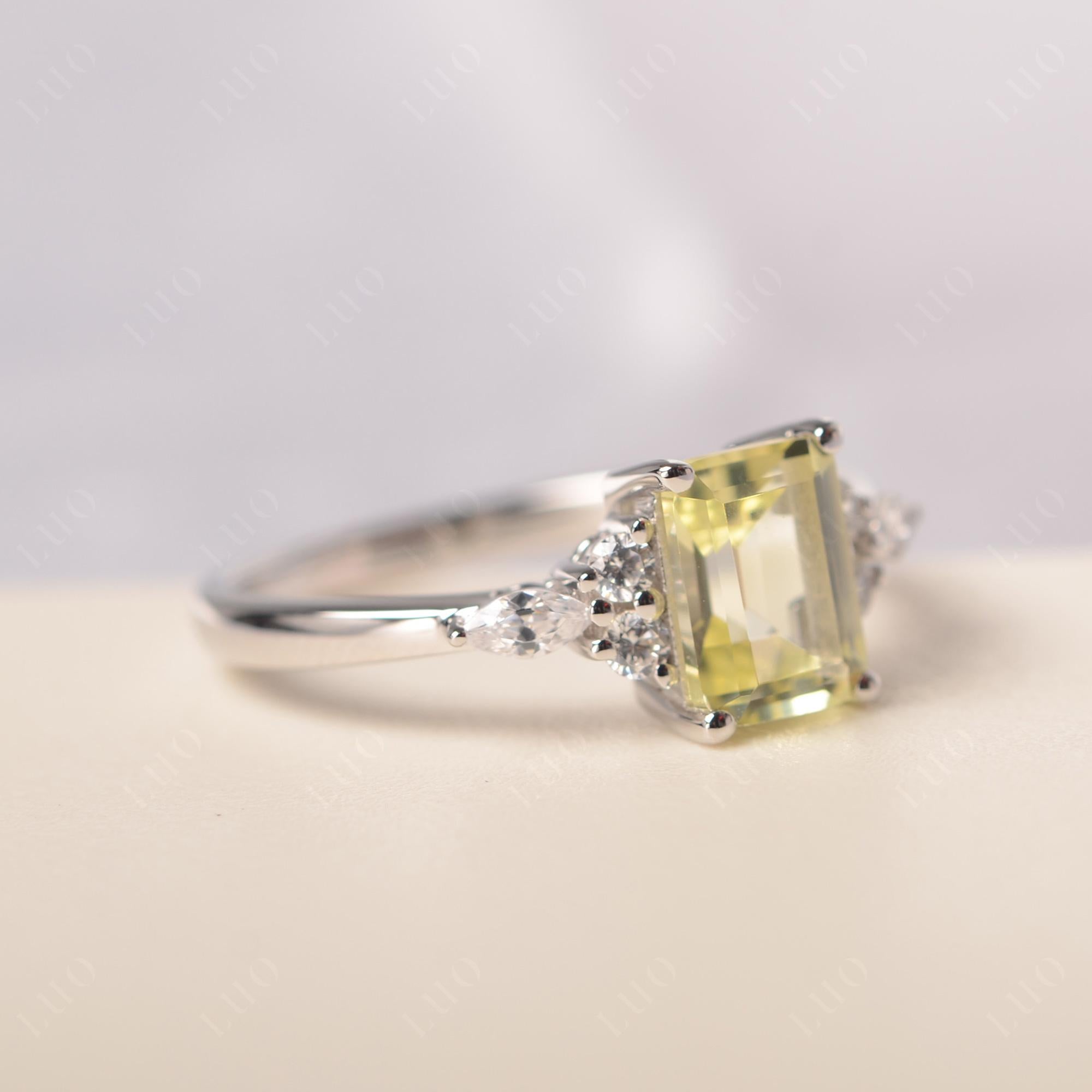 Simple Emerald Cut Lemon Quartz Ring - LUO Jewelry 