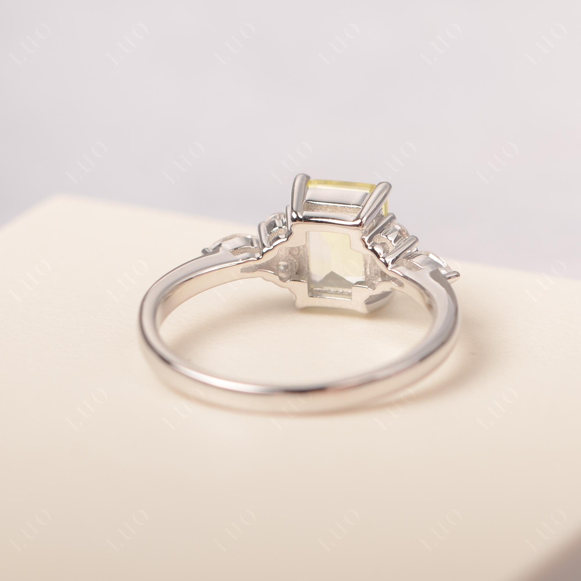 Simple Emerald Cut Lemon Quartz Ring - LUO Jewelry 