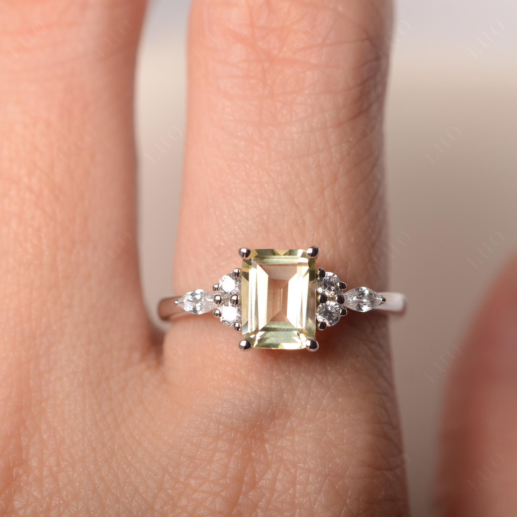 Simple Emerald Cut Lemon Quartz Ring - LUO Jewelry 