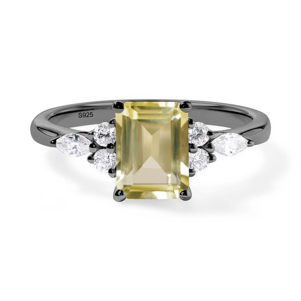 Simple Emerald Cut Lemon Quartz Ring - LUO Jewelry #metal_black finish sterling silver