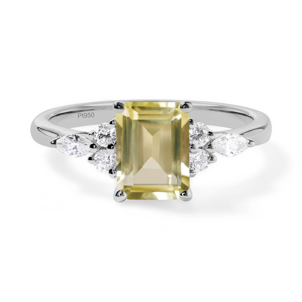 Simple Emerald Cut Lemon Quartz Ring - LUO Jewelry #metal_platinum