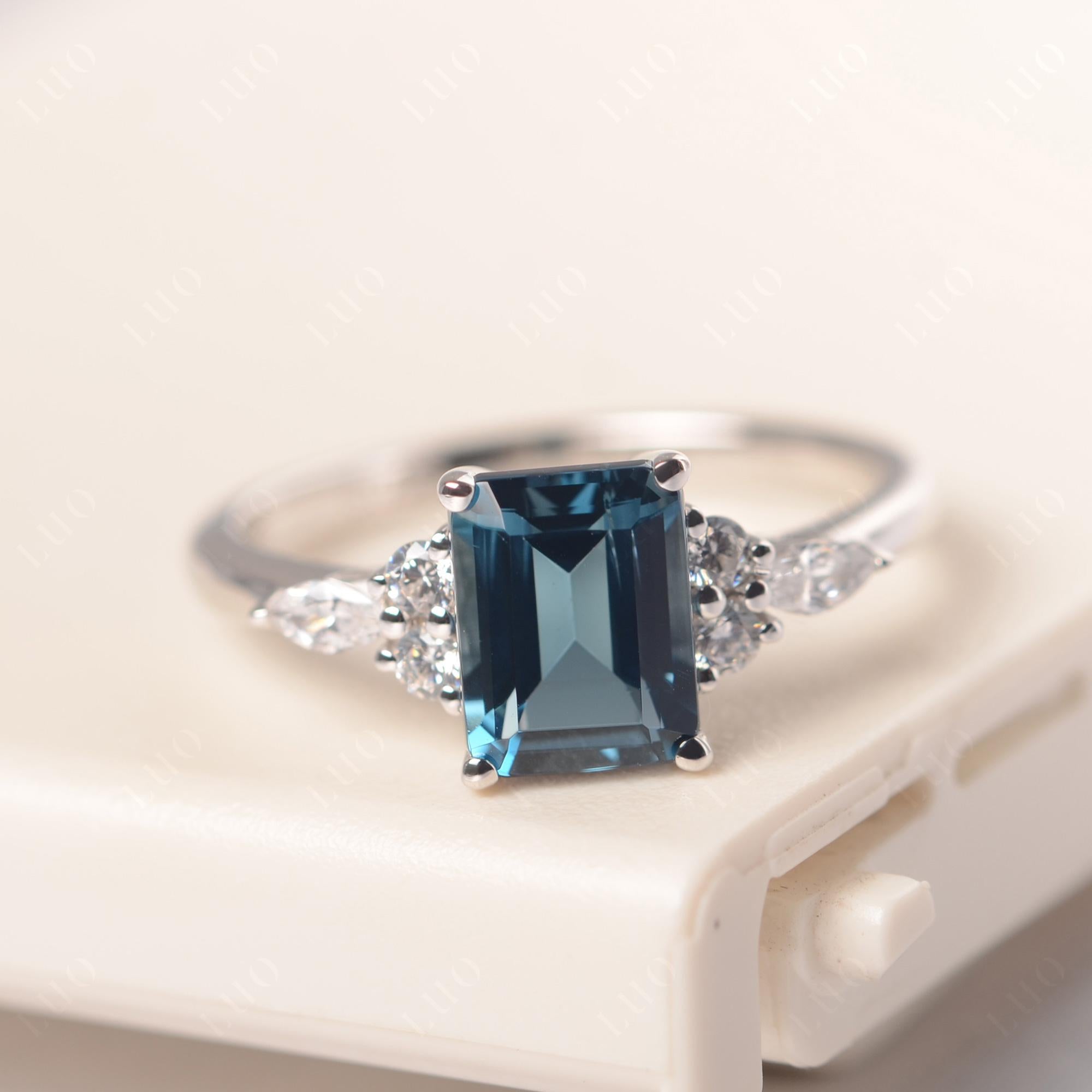 Simple Emerald Cut London Blue Topaz Ring - LUO Jewelry 