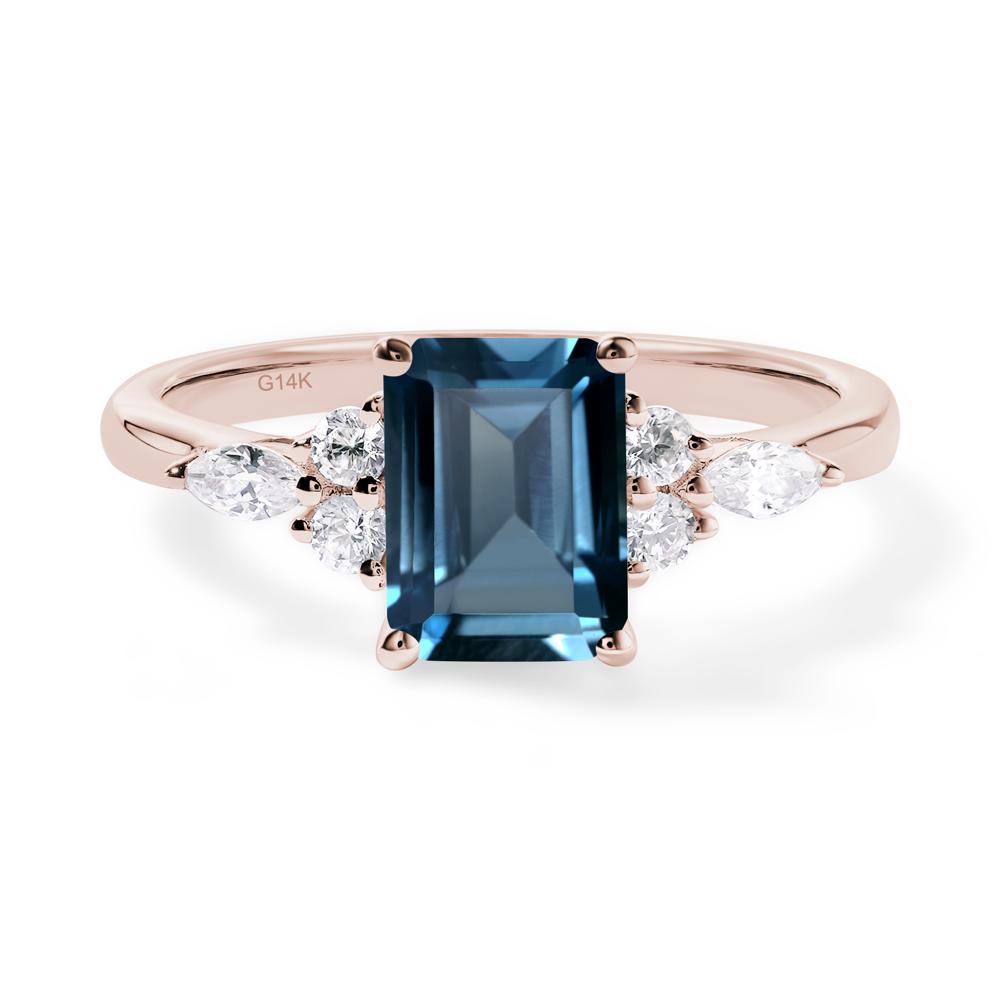 Simple Emerald Cut London Blue Topaz Ring - LUO Jewelry #metal_14k rose gold