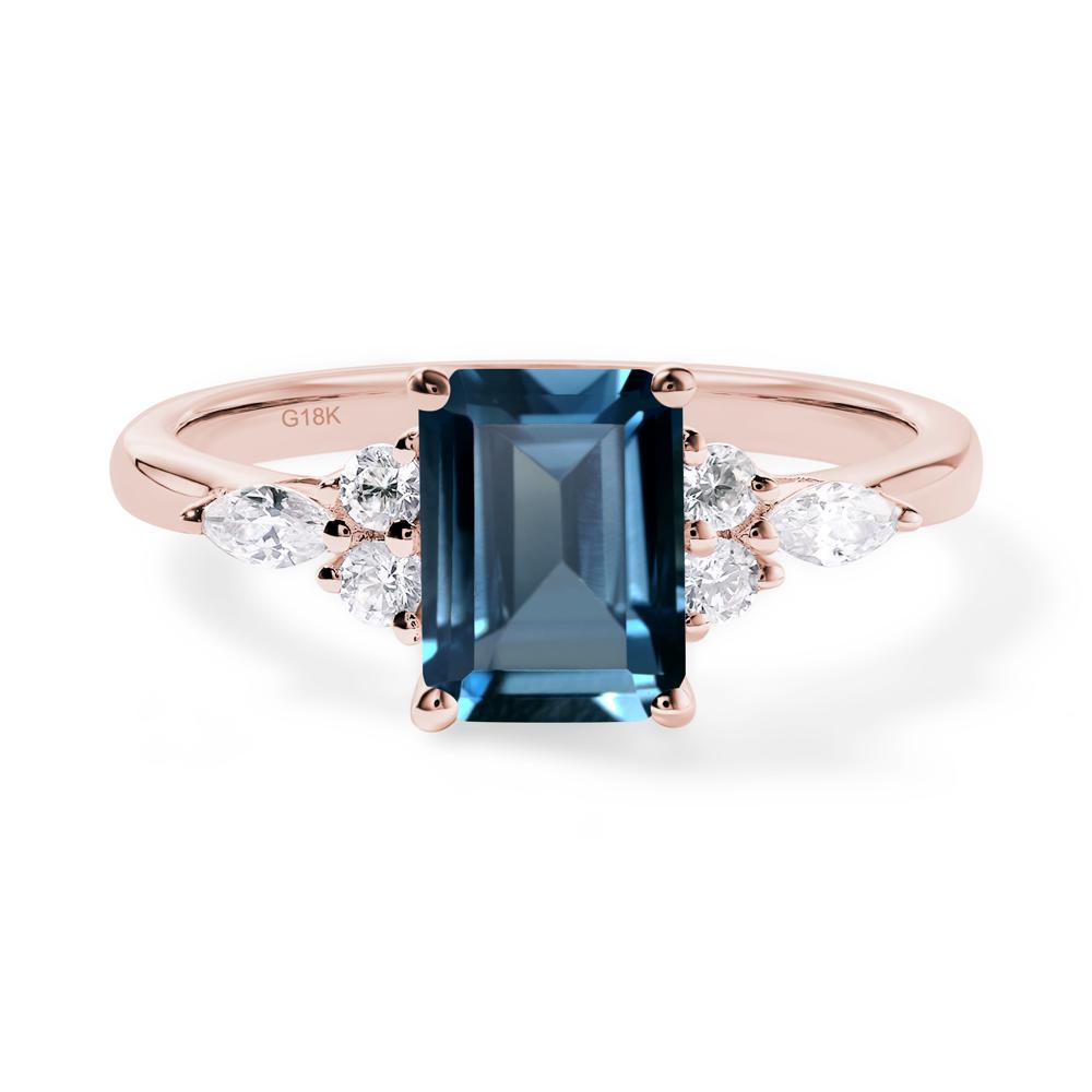 Simple Emerald Cut London Blue Topaz Ring - LUO Jewelry #metal_18k rose gold