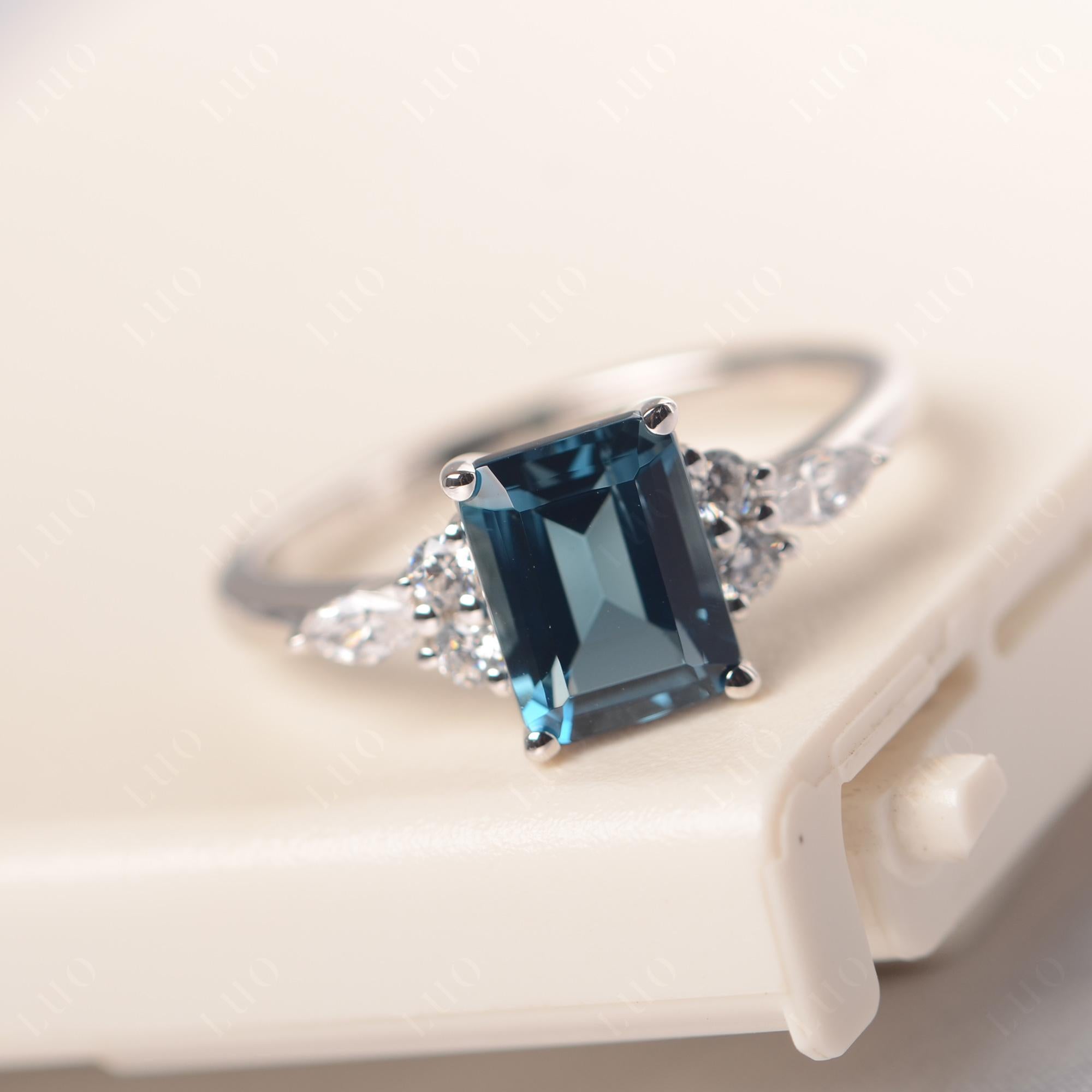 Simple Emerald Cut London Blue Topaz Ring - LUO Jewelry 