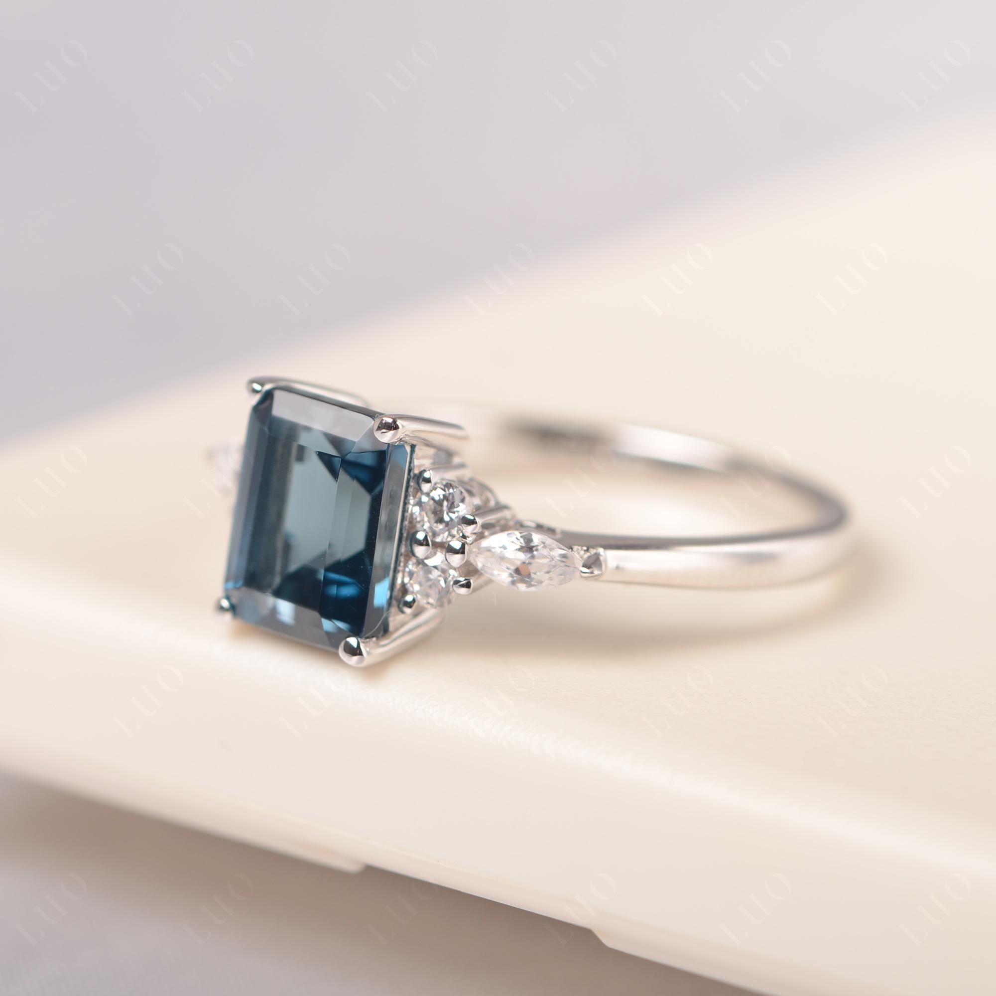 Simple Emerald Cut London Blue Topaz Ring - LUO Jewelry 