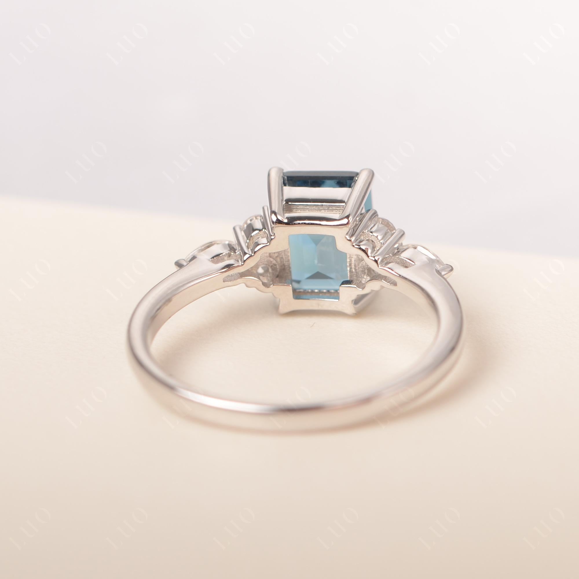 Simple Emerald Cut London Blue Topaz Ring - LUO Jewelry 