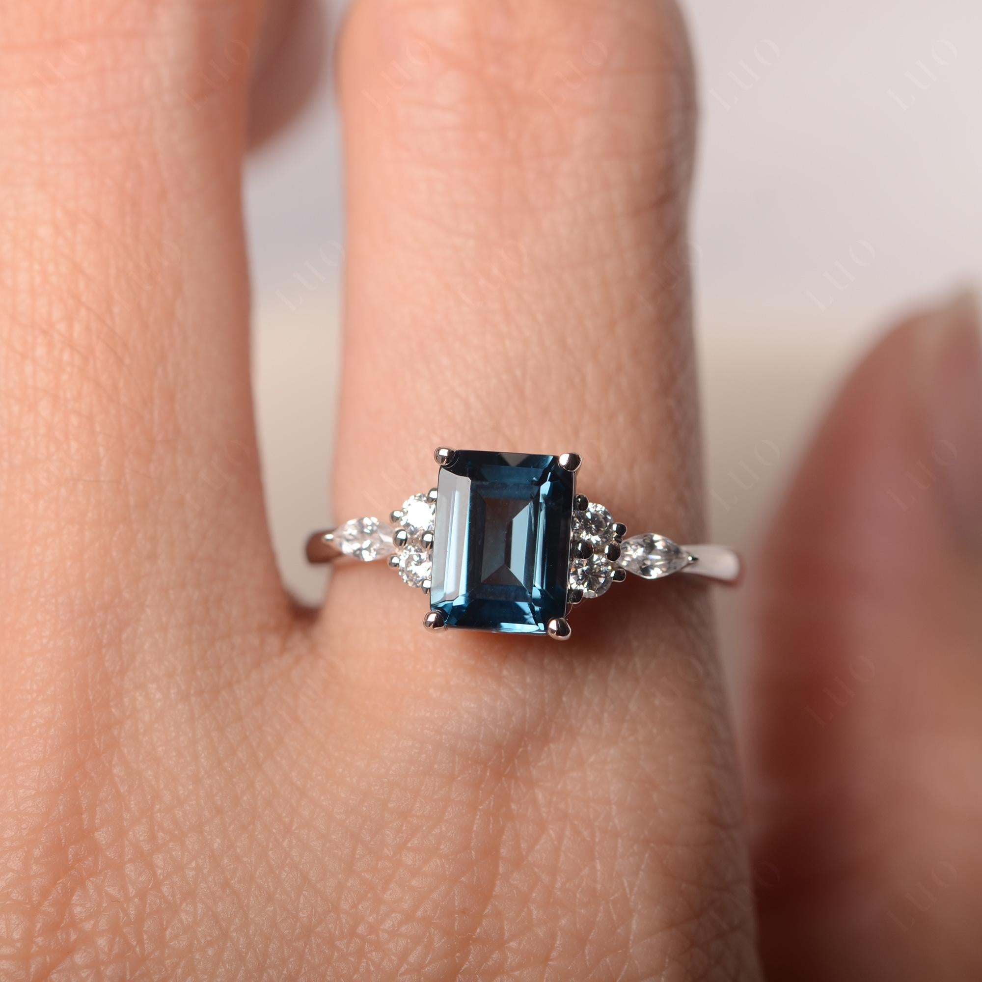 Simple Emerald Cut London Blue Topaz Ring - LUO Jewelry 