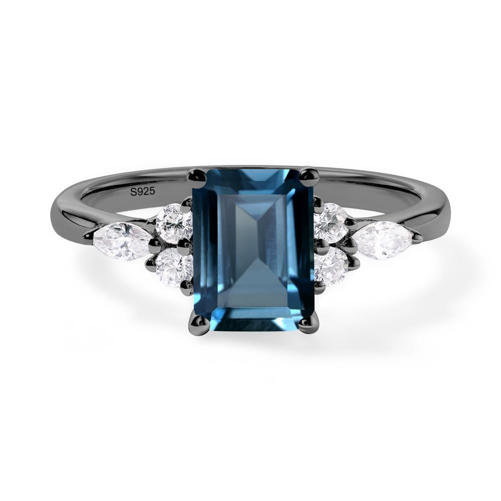 Simple Emerald Cut London Blue Topaz Ring - LUO Jewelry #metal_black finish sterling silver