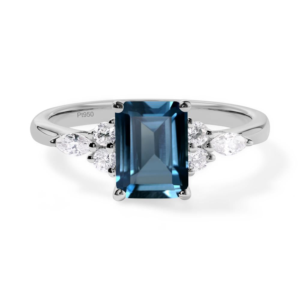 Simple Emerald Cut London Blue Topaz Ring - LUO Jewelry #metal_platinum