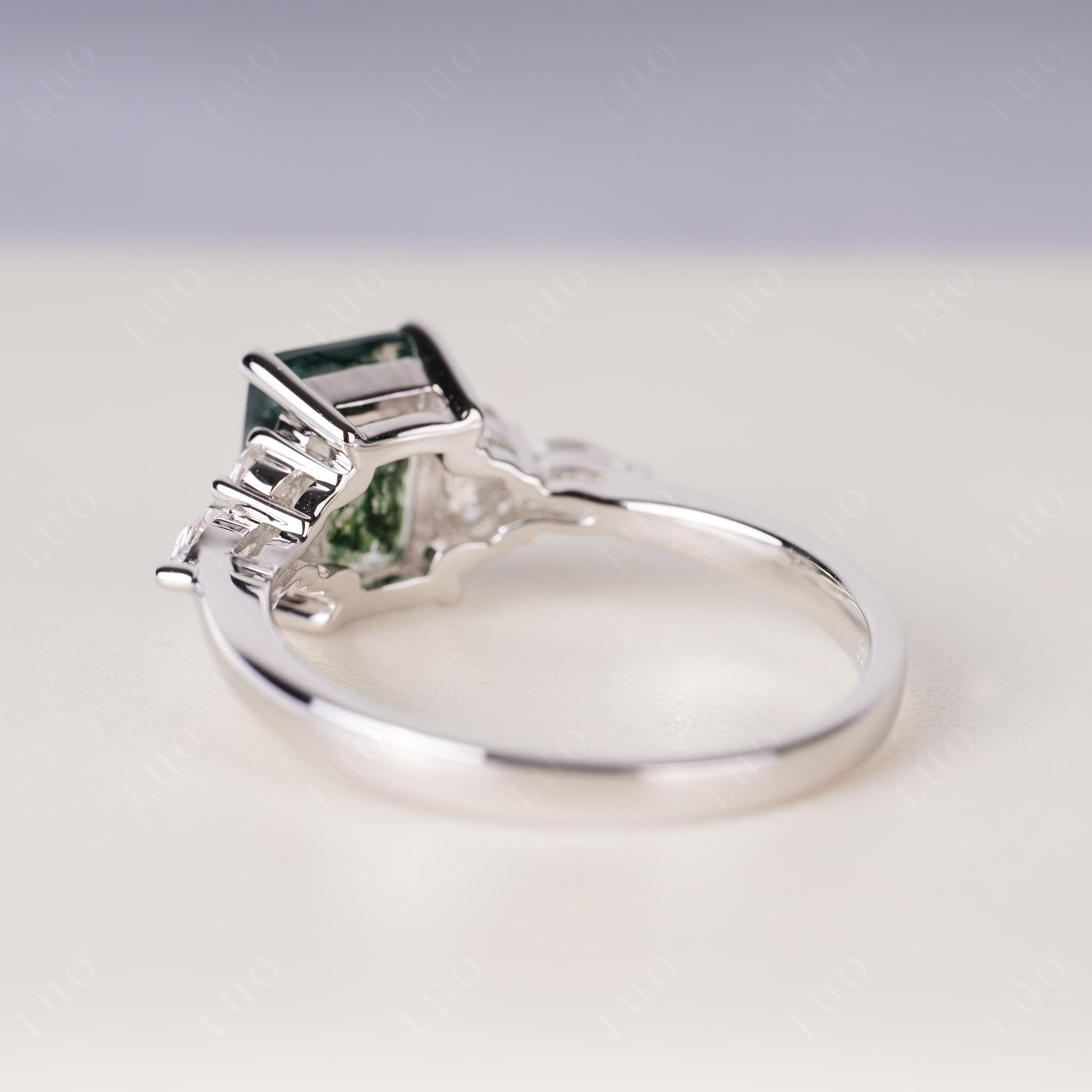 Simple Emerald Cut Moss Agate Ring | LUO Jewelry