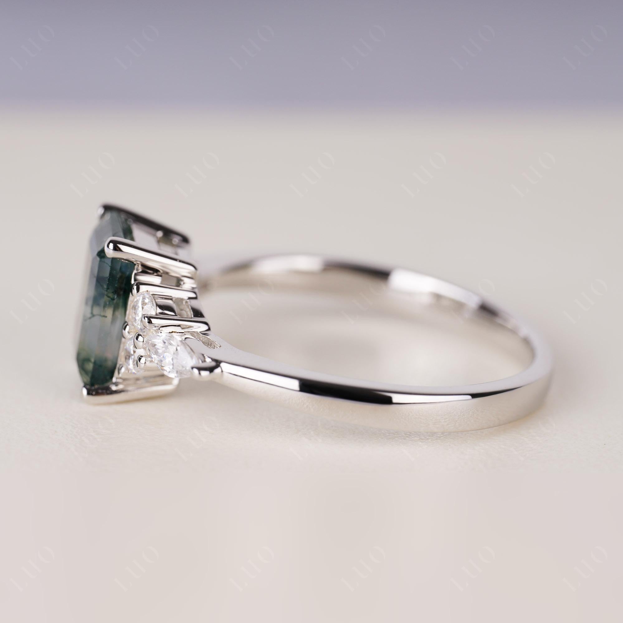 Simple Emerald Cut Moss Agate Ring | LUO Jewelry