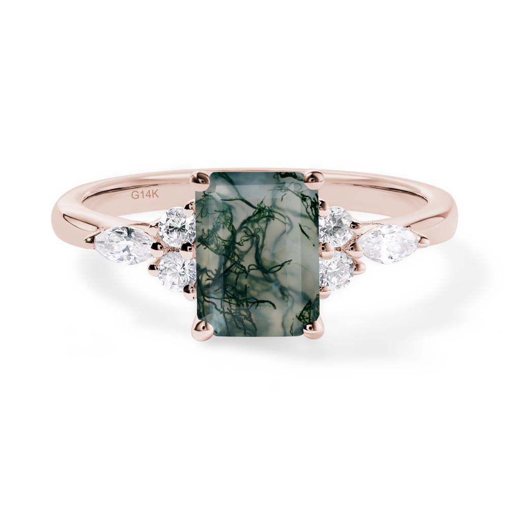 Simple Emerald Cut Moss Agate Ring - LUO Jewelry #metal_14k rose gold