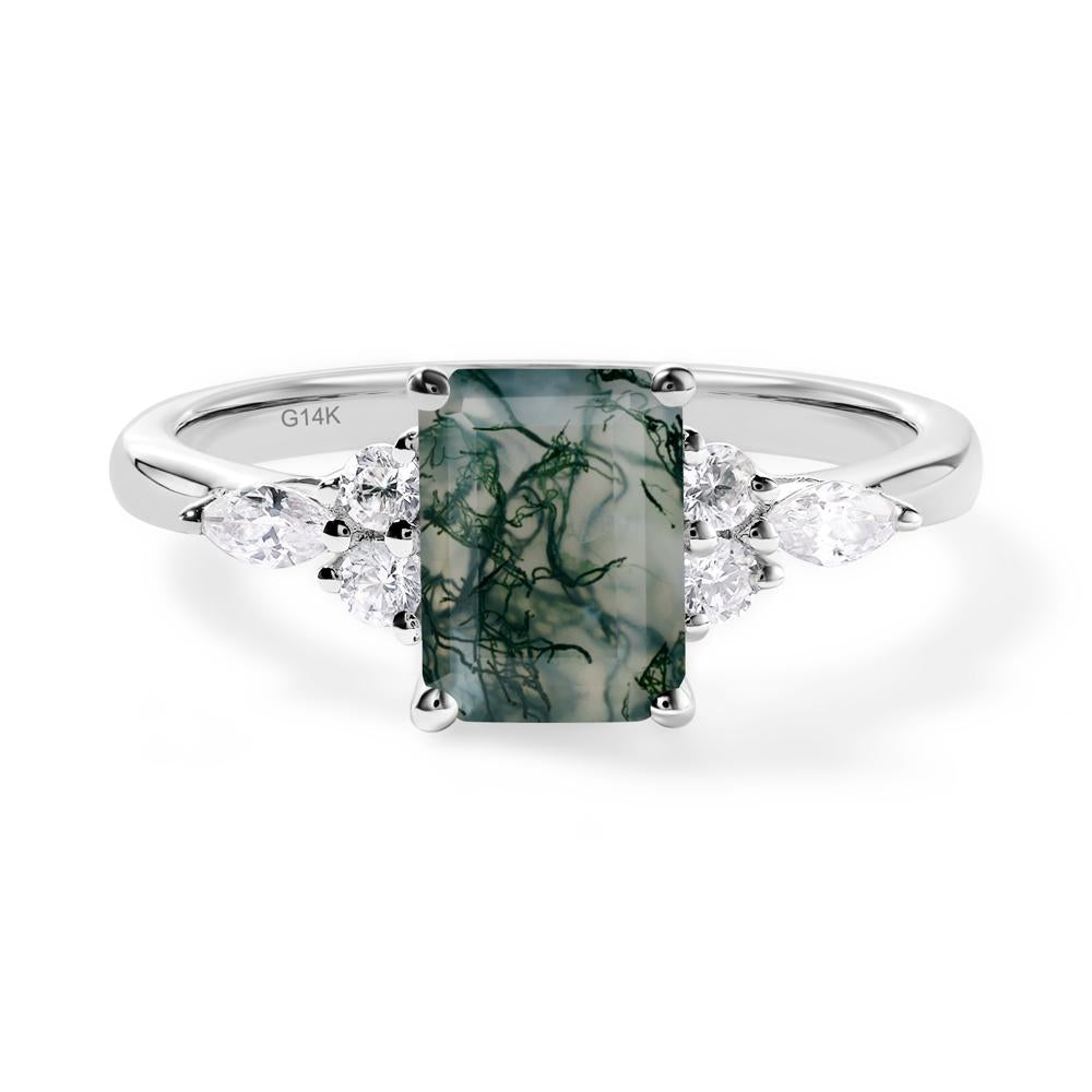 Simple Emerald Cut Moss Agate Ring - LUO Jewelry #metal_14k white gold