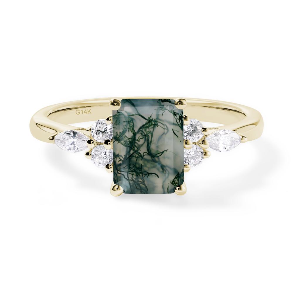 Simple Emerald Cut Moss Agate Ring - LUO Jewelry #metal_14k yellow gold