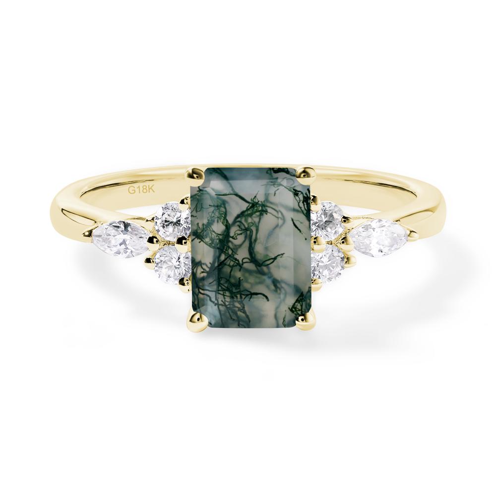 Simple Emerald Cut Moss Agate Ring - LUO Jewelry #metal_18k yellow gold