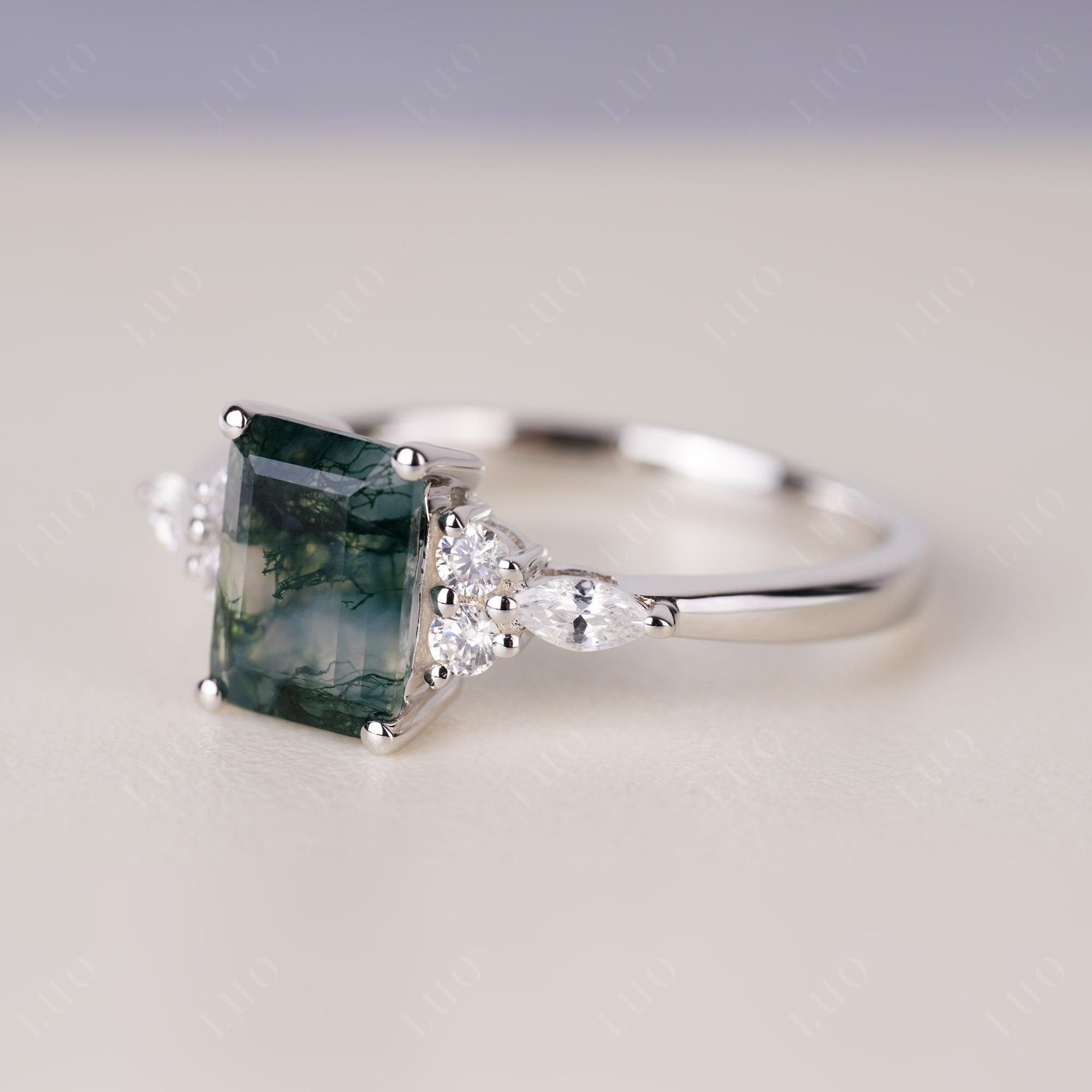 Simple Emerald Cut Moss Agate Ring - LUO Jewelry 