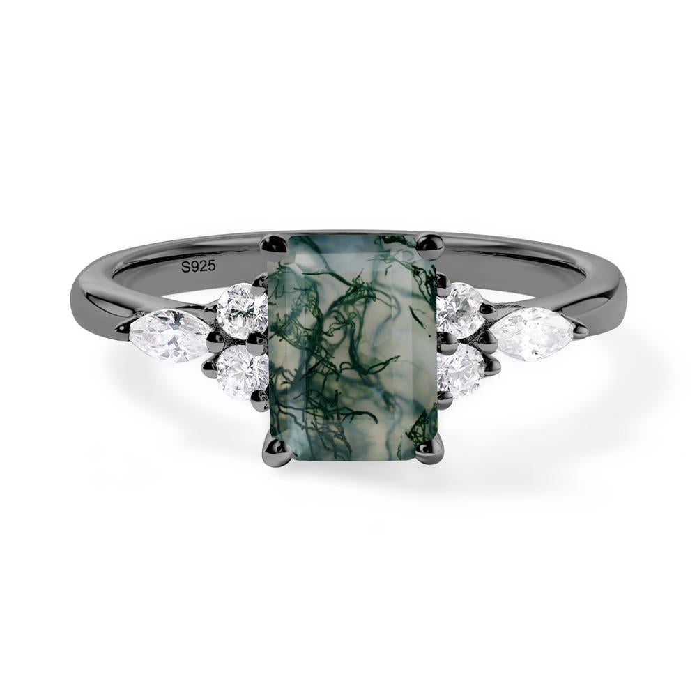 Simple Emerald Cut Moss Agate Ring - LUO Jewelry #metal_black finish sterling silver