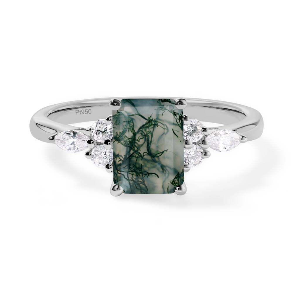 Simple Emerald Cut Moss Agate Ring - LUO Jewelry #metal_platinum