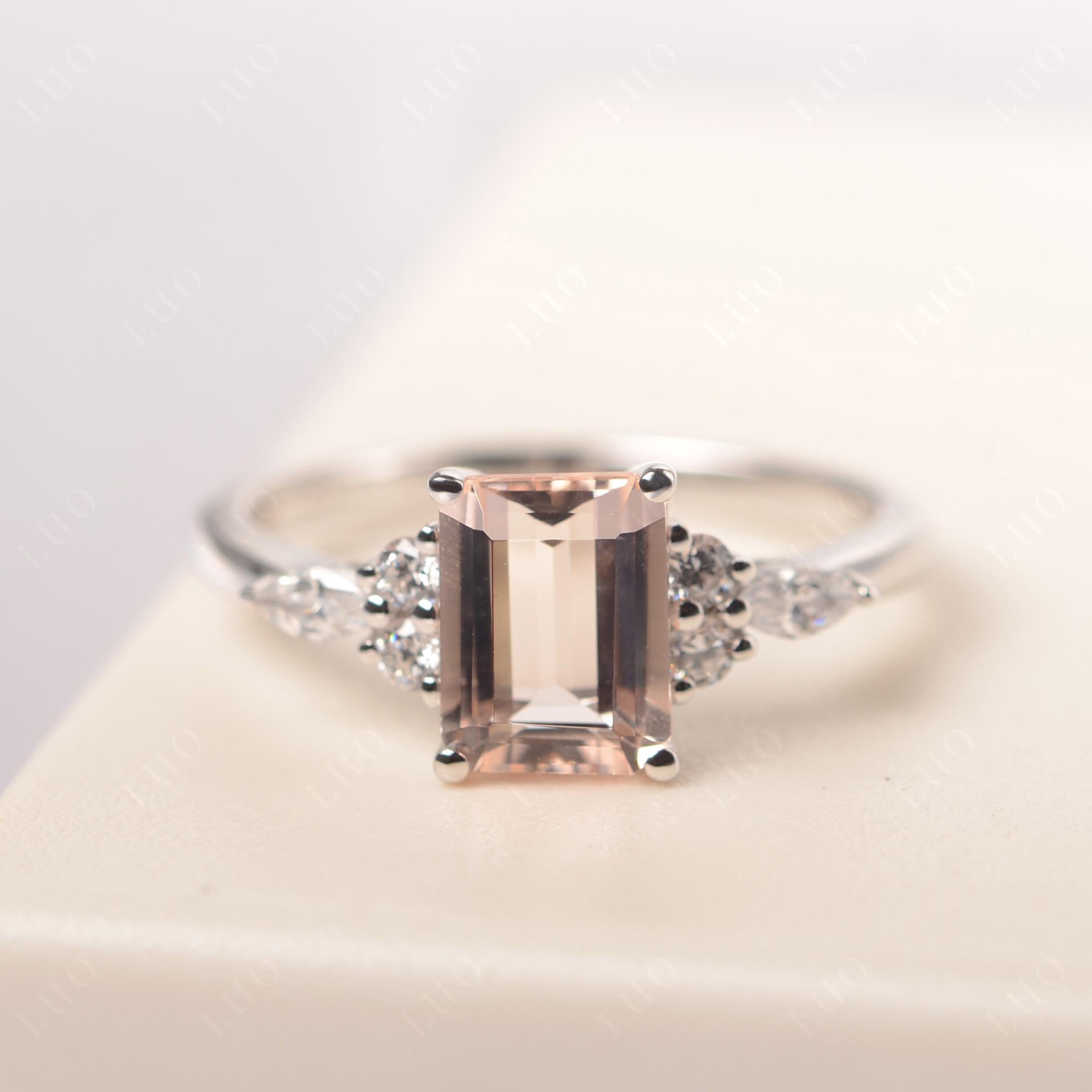 Simple Emerald Cut Morganite Ring - LUO Jewelry 