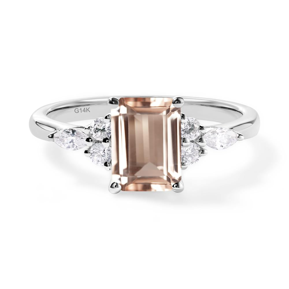 Simple Emerald Cut Morganite Ring - LUO Jewelry #metal_14k white gold