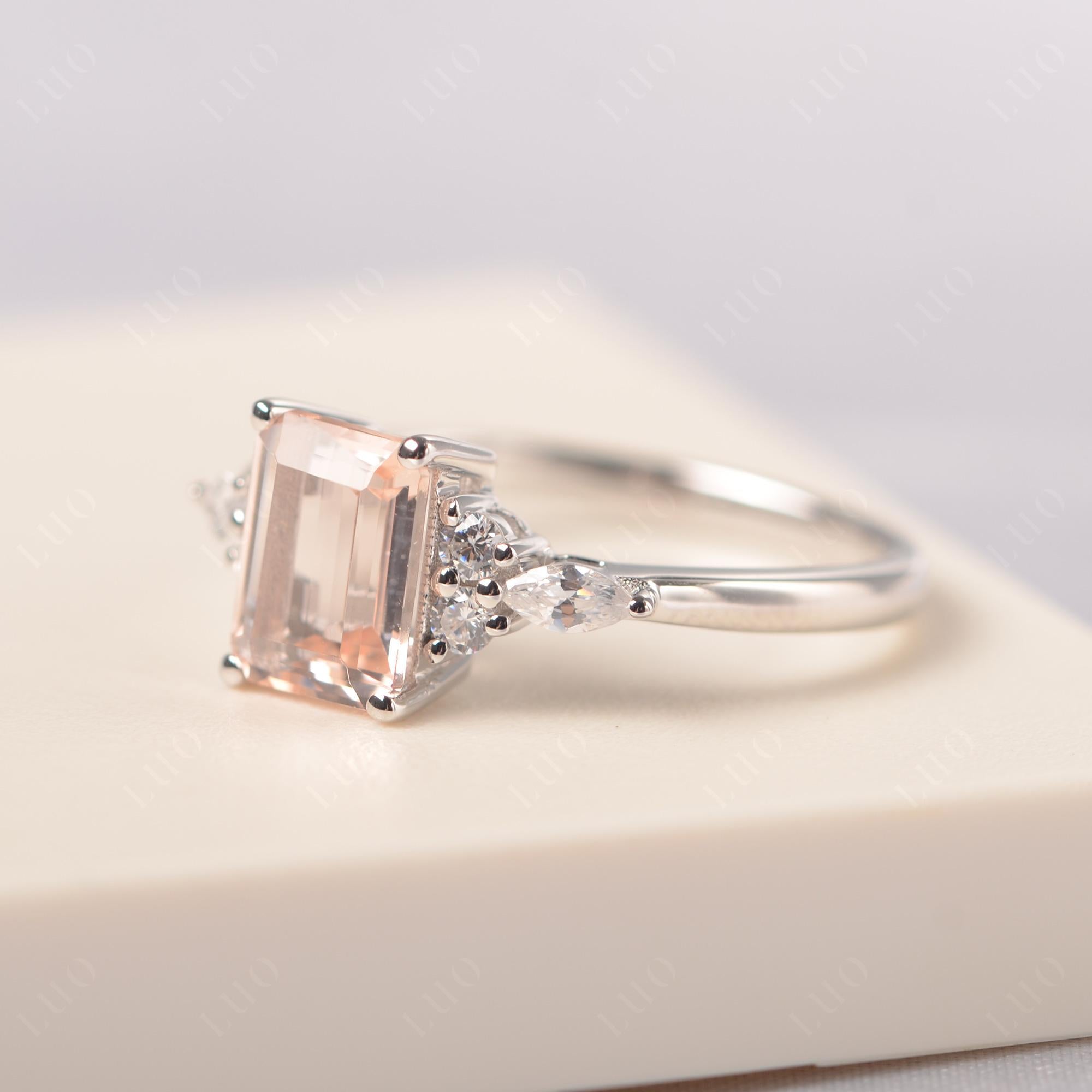 Simple Emerald Cut Morganite Ring - LUO Jewelry 