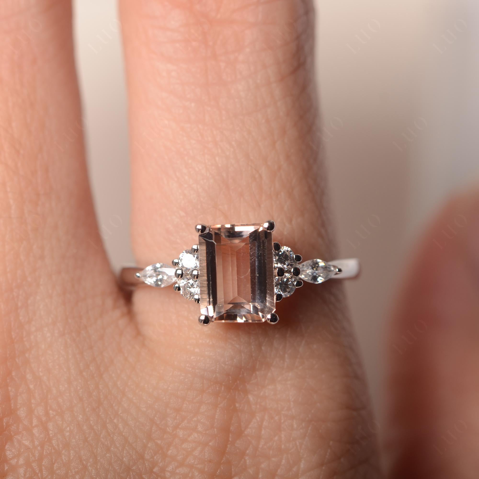 Simple Emerald Cut Morganite Ring - LUO Jewelry 