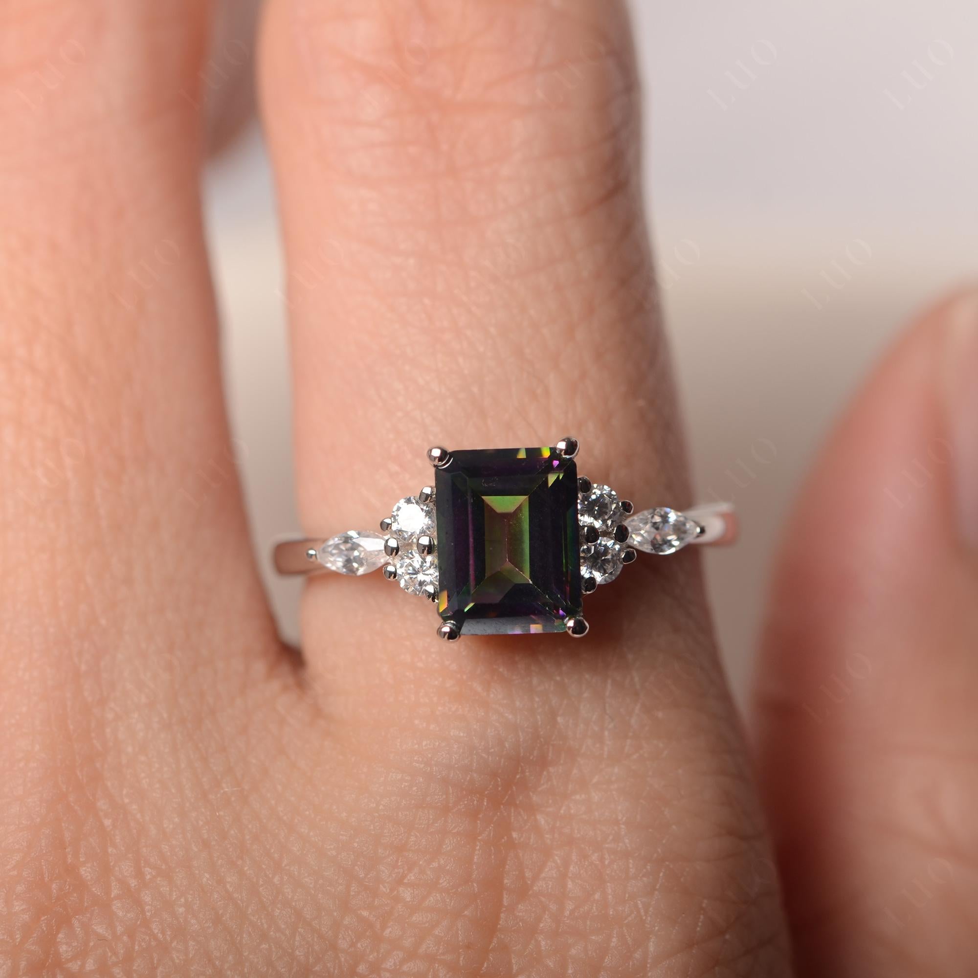 Simple Emerald Cut Mystic Topaz Ring - LUO Jewelry 