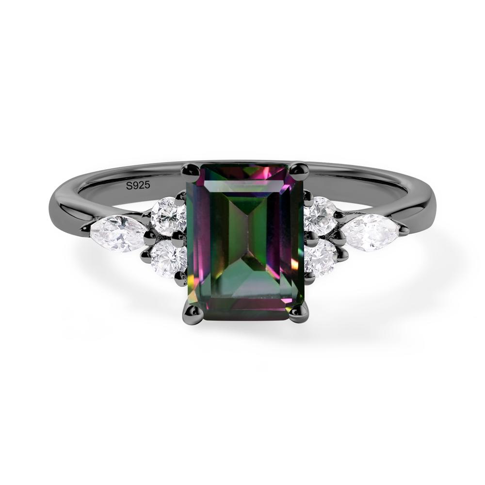 Simple Emerald Cut Mystic Topaz Ring - LUO Jewelry #metal_black finish sterling silver