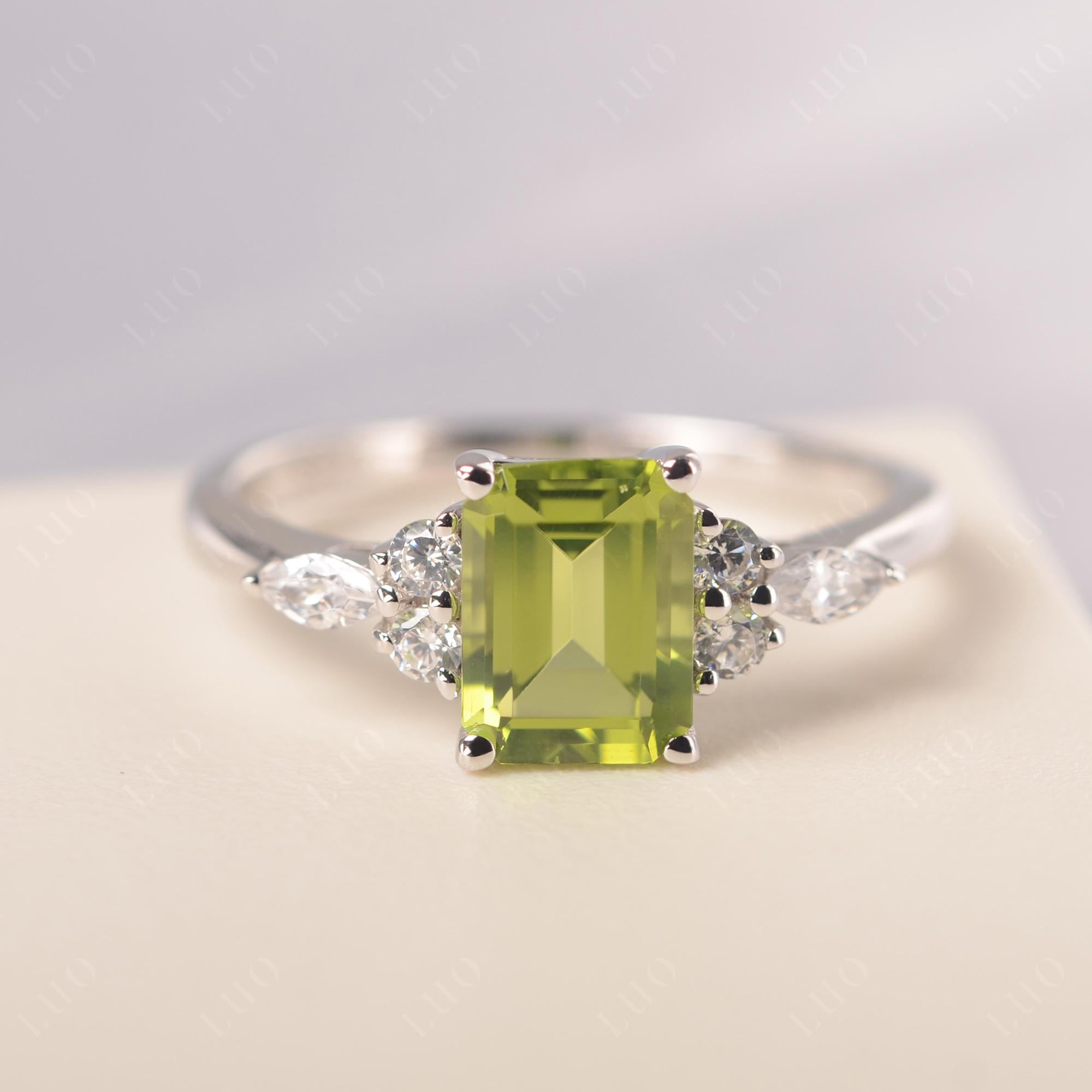 Simple Emerald Cut Peridot Ring - LUO Jewelry 