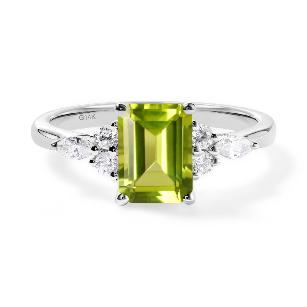 Simple Emerald Cut Peridot Ring - LUO Jewelry #metal_14k white gold