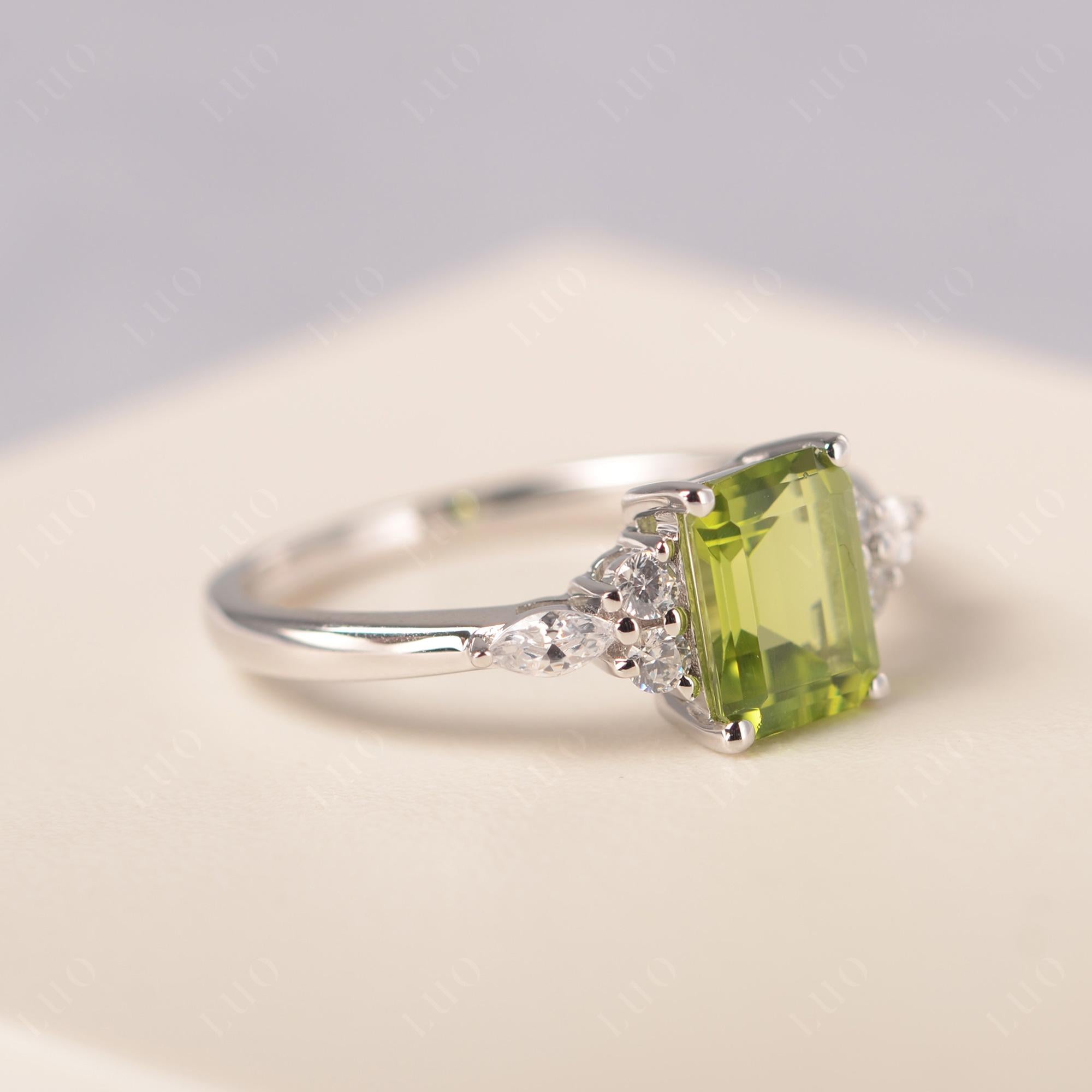 Simple Emerald Cut Peridot Ring - LUO Jewelry 