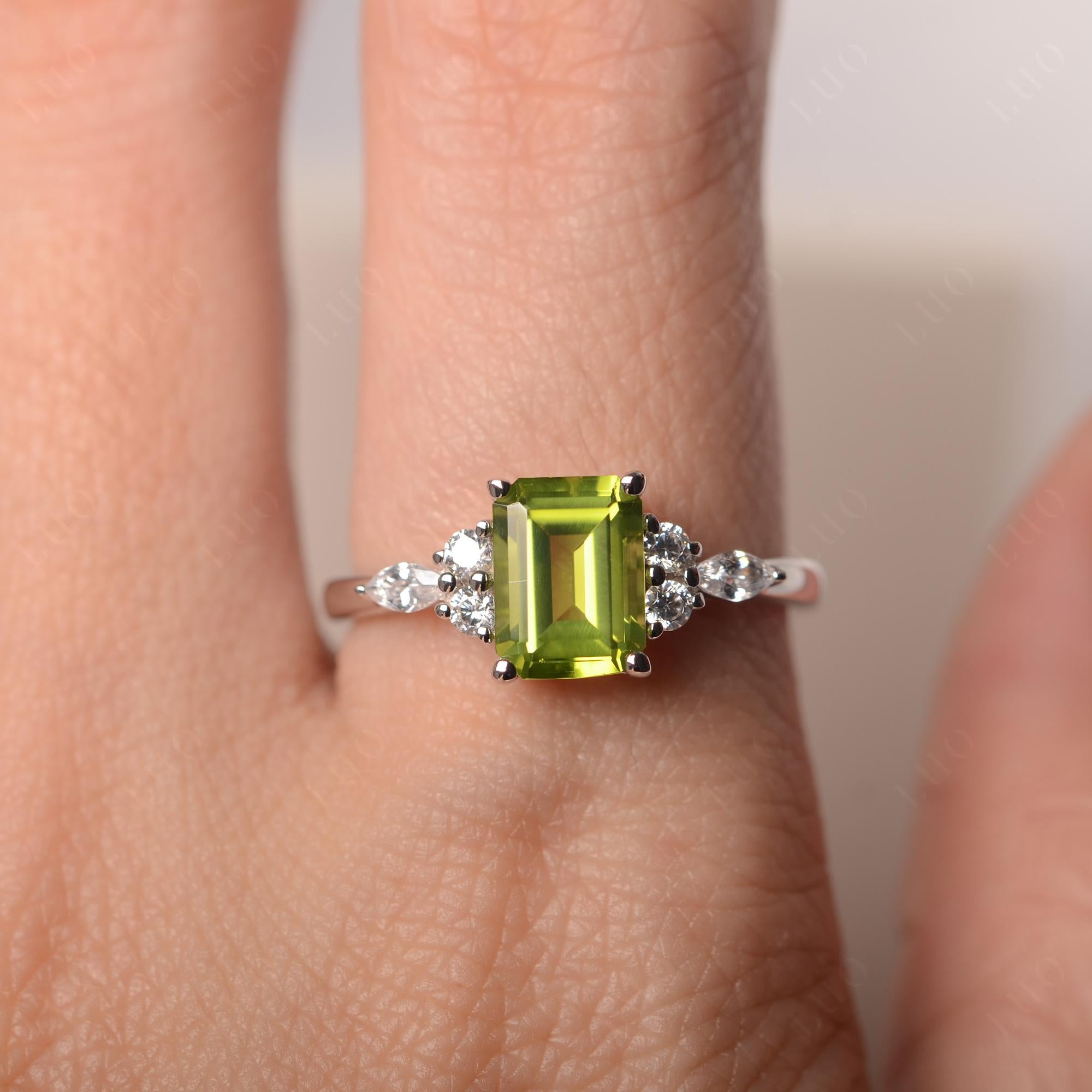 Simple Emerald Cut Peridot Ring - LUO Jewelry 